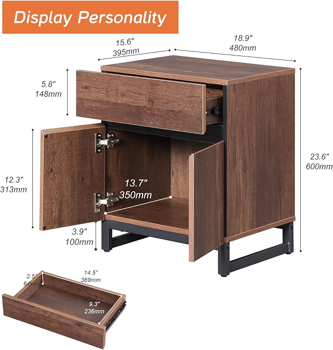 WAMPAT Modern End Table with 1 Drawer & 1 Storage Cabinet, Farmhouse Sofa Table - Image 2
