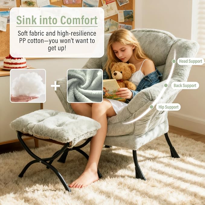 Lazy Chair with Ottoman, Modern Chair with Folding Footrest, Lounge Accent Chair - Image 8