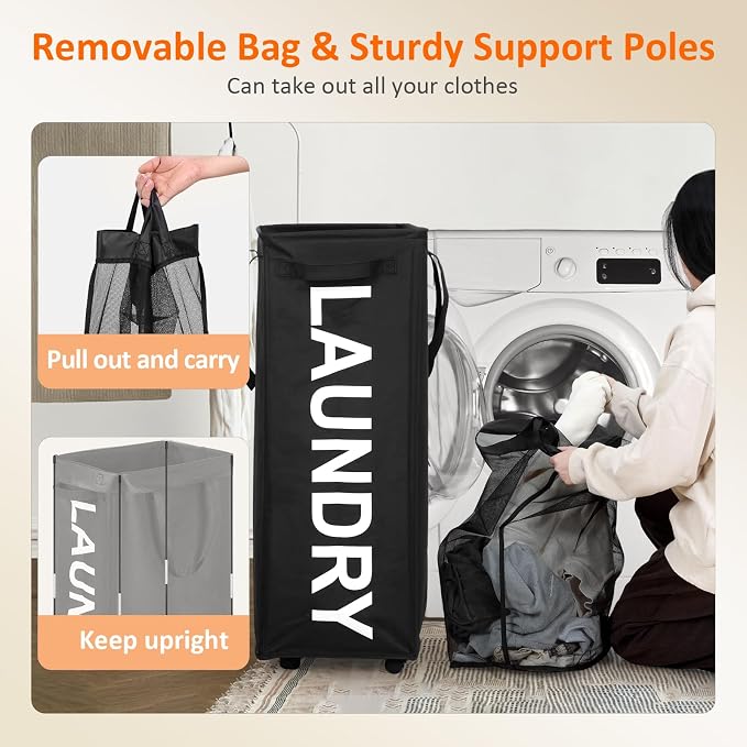 90L Rolling Laundry Basket - Image 6