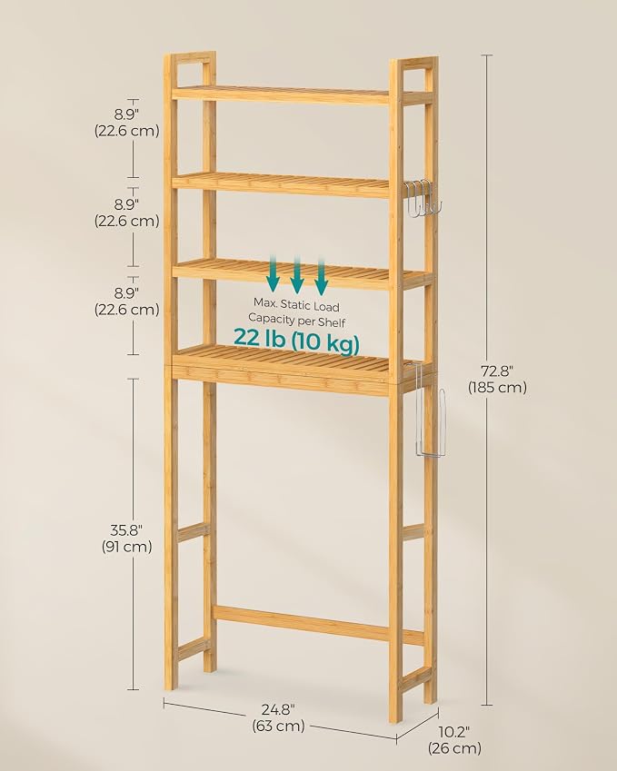 SONGMICS Over The Toilet Storage, 4-Tier Over Toilet Bathroom Organizer - Image 3