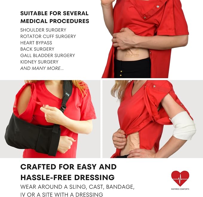 Inspired Comforts Unisex Post Surgery & Rehab V Neck Dual Access Snap Shirt - Image 3