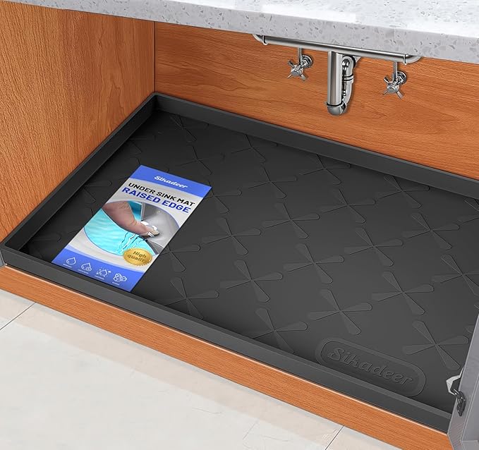 SIKADEER 34" x 19" Under Sink Mat Waterproof, Silicone Mat Kitchen Drawer Shelf by SIKADEER