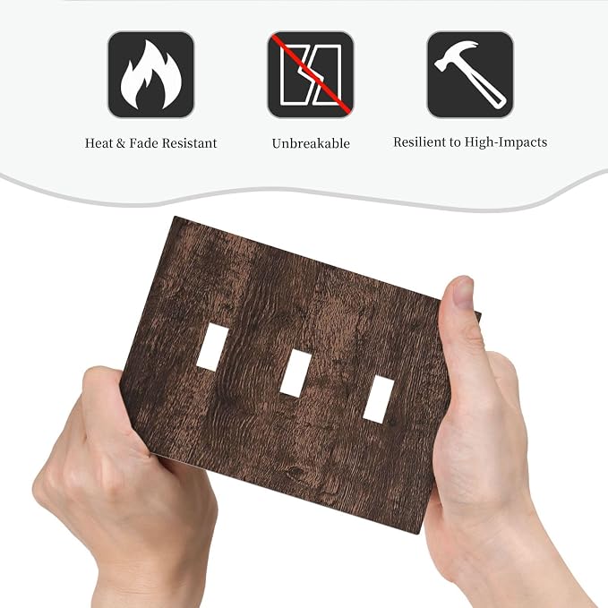 Decorative Switch Plates Rustic Dark Brown Wood Grain 3 Gang Wall Plate Triple - Image 6