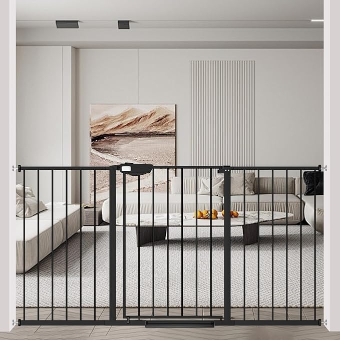 WAOWAO Triple Lock Baby Gate Extra Wide 57.87-62.59" Pressure Mounted Walk by WAOWAOBABYSAFETYPRODUCTS