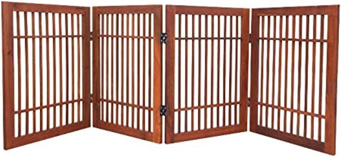 Pet Dog Gate Strong and Durable Freestanding Folding Acacia Hardwood Portable by Urnporium