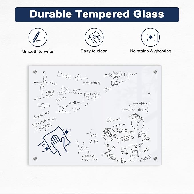 Magnetic Glass Whiteboard, Large Frameless White Board - Image 2