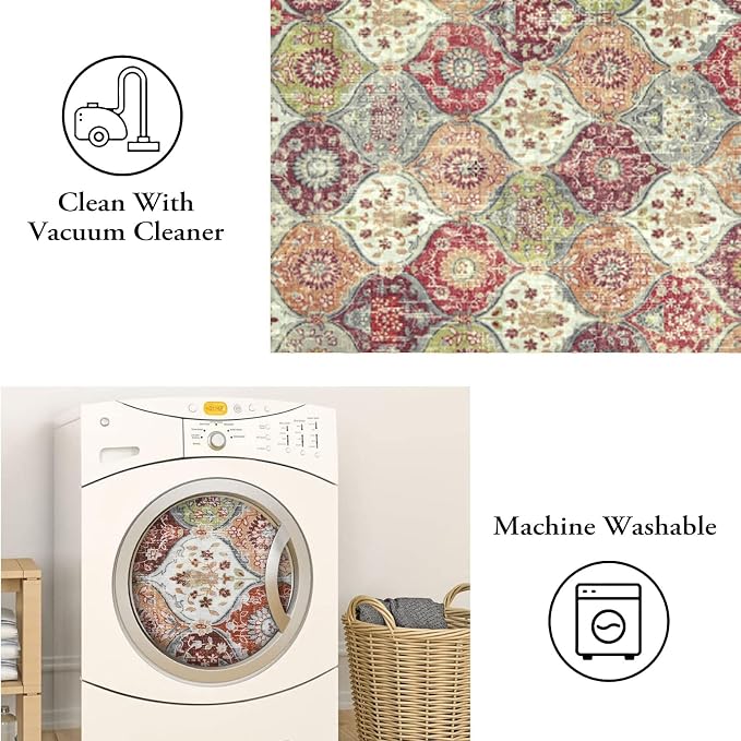 Lahome Moroccan Trellis Round Area Rugs, Washable Small Round Rug 3ft Non-Slip - Image 6