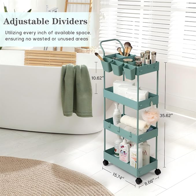 danpinera Slim Storage Cart on Wheels, 4 Tier Narrow Laundry Cart - Image 2