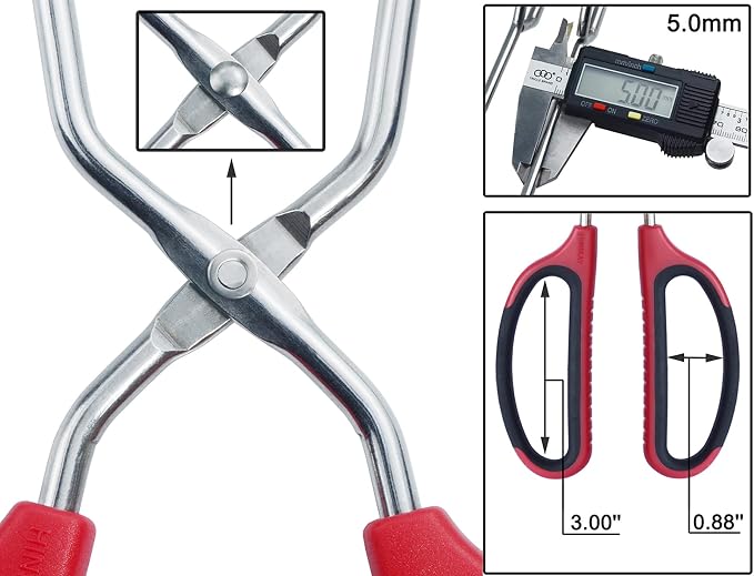 12" 16" Extra Long Stainless Steel Kitchen Tongs Set, Non-Slip Comfortable Red - Image 3