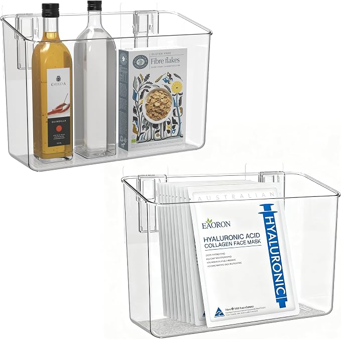 vacane 2 Pack Plastic Adhesive Mount Over Cabinet Door Organizer, Wall by vacane