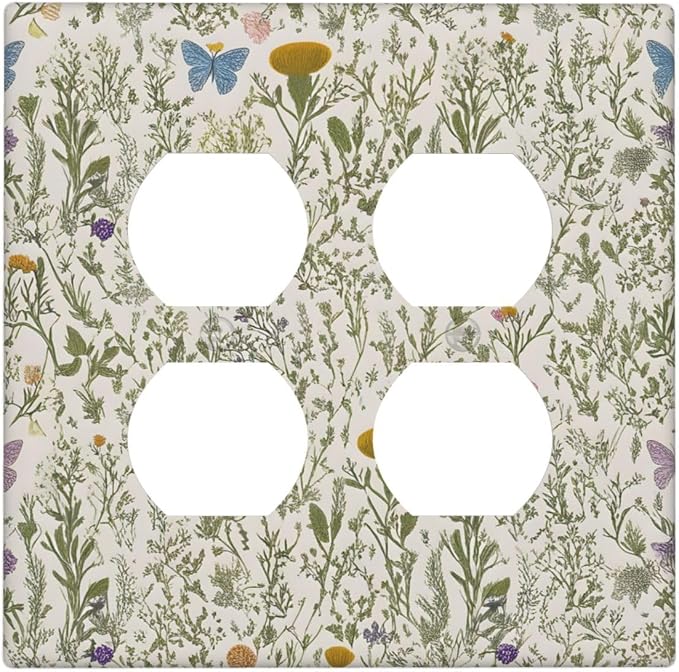 Floral Vintage Garden Plants Herbs Flower Botanical Outlet Covers 2-Gang Duplex by VGHOKO