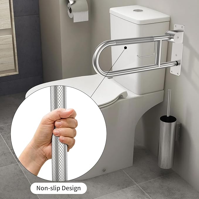 Toilet Grab Bar 22.4 Inch, YuanDe Brushed Nickel Anti-Slip Support Rail - Image 4