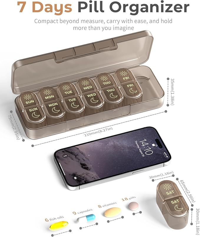 Weekly Pill Organizer 2 Times a Day, 7-Day AM PM Pill Box, Travel Pill Case - Image 3