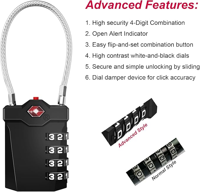 ZHEGE TSA Approved Luggage Lock, Travel Lock, 000 Combination Options, 5.5in - Image 3
