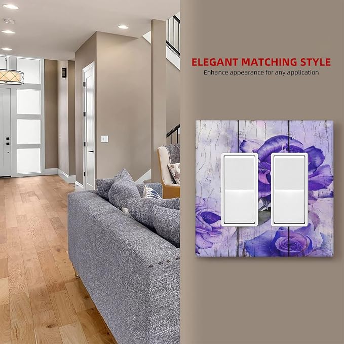 Outlet Covers Purple Rose Flower Rustic Wood Plank 2 Gang Wall Plate Double - Image 7