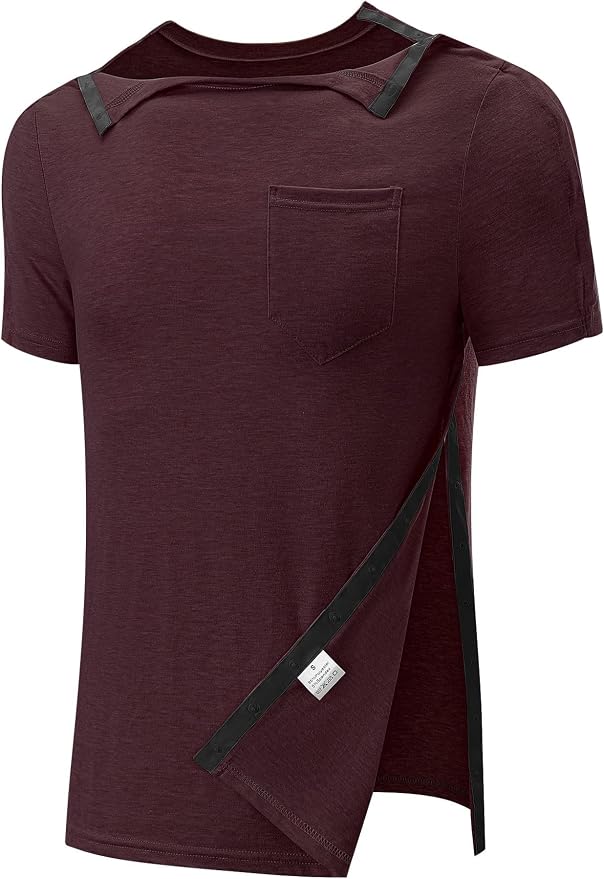 Poriff Men's Post Shoulder Surgery Recovery Shirts Full Tear Away Short Sleeve by PORIFF