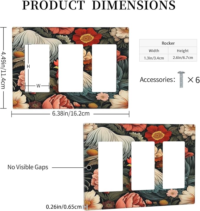 Light Switch Covers Rooster Flowers Red White Chicken Floral 3 Gang Rocker - Image 5