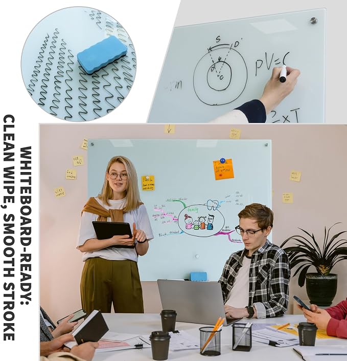 Magnetic Glass Whiteboard 48"x36" Glass Dry Erase Board 48"x36" Frameless Wall - Image 2