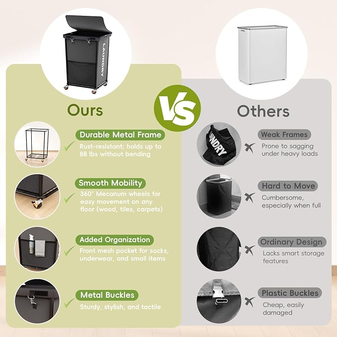 150L Laundry Basket with Wheels, Rolling Laundry Hamper with Cloth Cover - Field & Grace