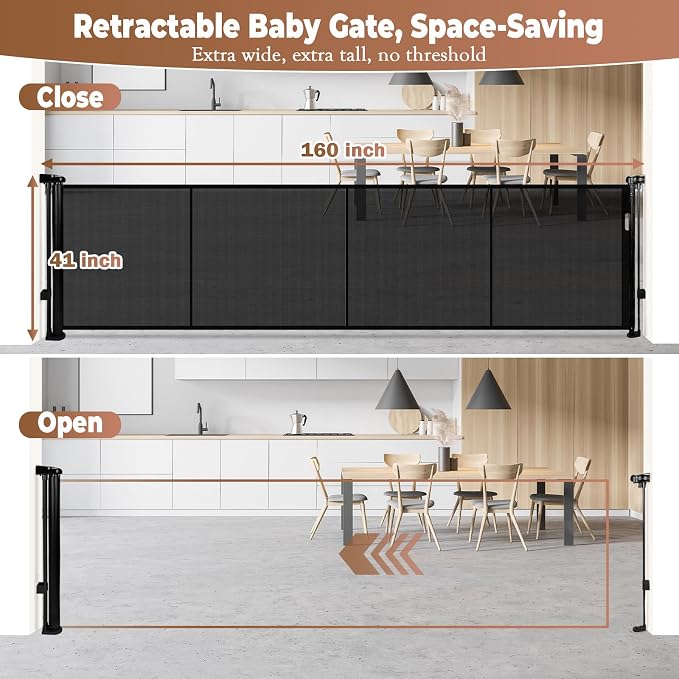 160" Retractable Baby Gate Extra Wide, Mesh Gate Long Child Gate Pet Gate - Image 3