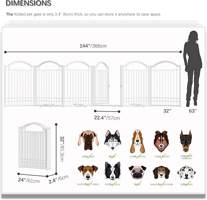 4NM Metal No Drilling Expandable Dog Gate, Extra Wide 144", Extra Tall 32" Free - Image 4