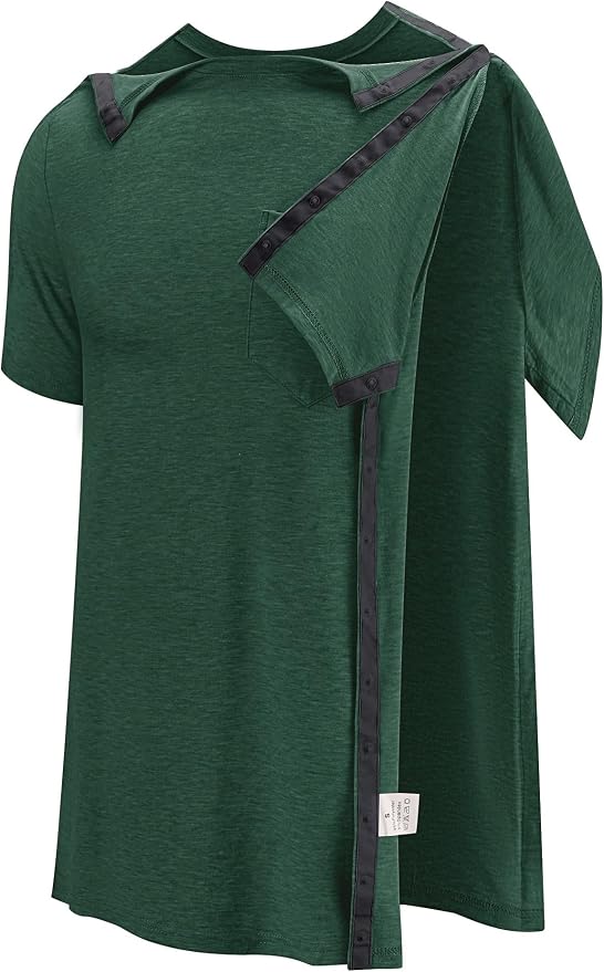 Poriff Men's Post Shoulder Surgery Recovery Shirts Full Tear Away Short Sleeve - Image 2