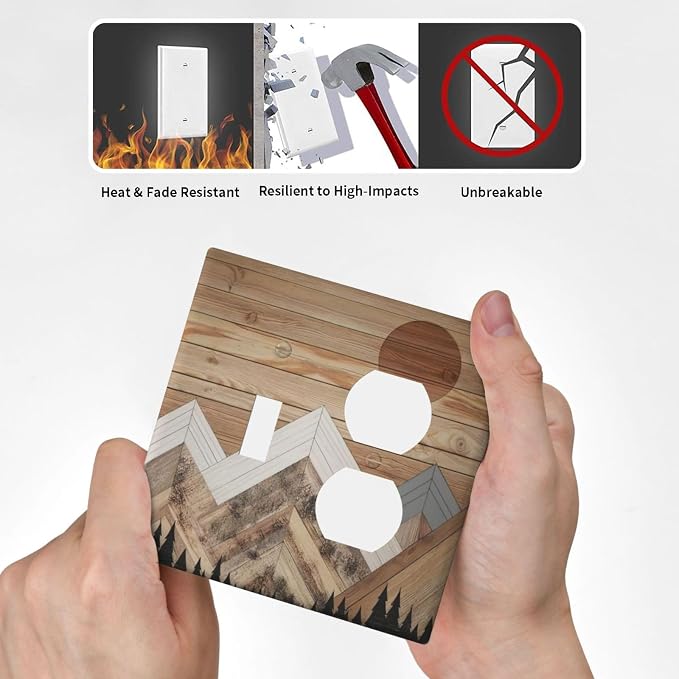 Wooden Planks Mosaic Snow Mountain Sun Wallplates 1 Toggle 1 Duplex Switch - Image 6