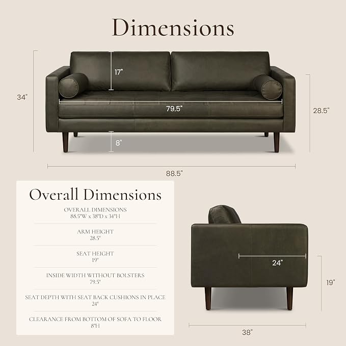 Poly & BARK Napa 88.5" Leather Sofa – Full-Grain Italian-Tanned Aniline Leather - Image 2