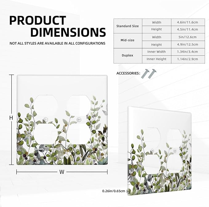 Watercolor Green Eucalyptus Leaves Plants Fruit Outlet Covers 2 Gang Double - Image 5