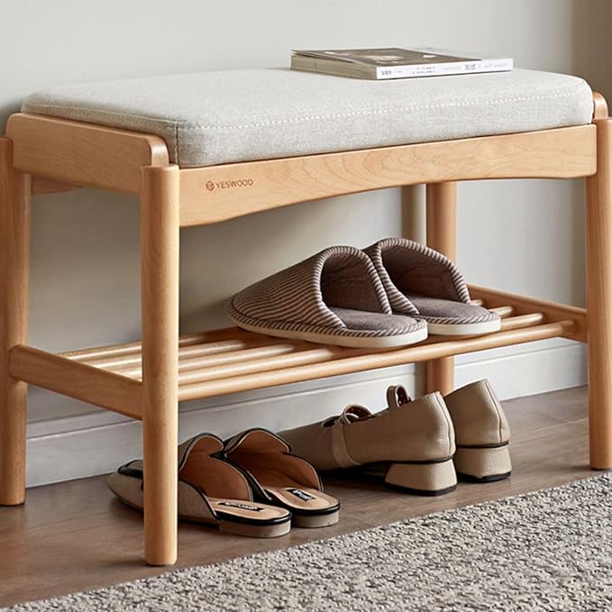Solid Wood Shoe Bench Assembled, Shoe Rack Bench - Image 3