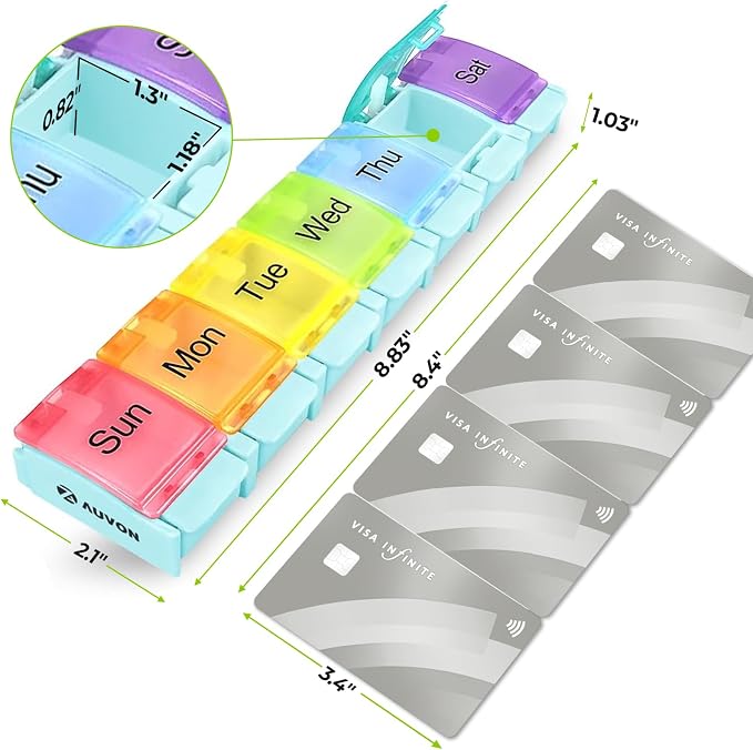 AUVON Weekly Pill Organizer Arthritis Friendly, BPA Free Travel 7 Day Pill Box - Image 6