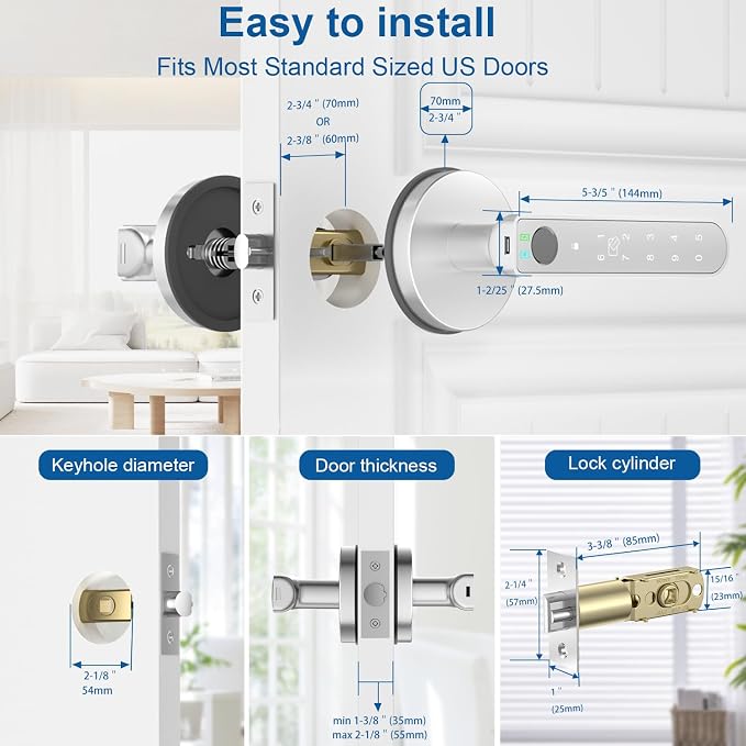 Fingerprint Door Lock, Fingerprint Door Knob Biometric Door Lock Smart Door Knob - Image 8