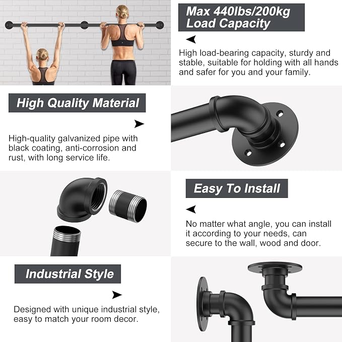 11.4FT Industrial Stair Railing Wall Mount Staircase Handrail φ1.3 Pipe Hand - Image 4