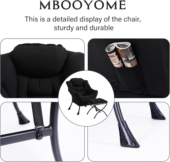 Lazy Chair with Folding Ottoman, Modern Accent Lounge Armchair with Armrests - Image 4