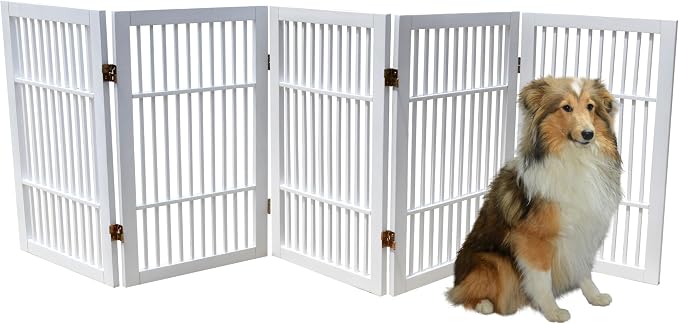 Pet Dog Gate Strong and Durable Freestanding Folding Acacia Hardwood Portable - Image 2