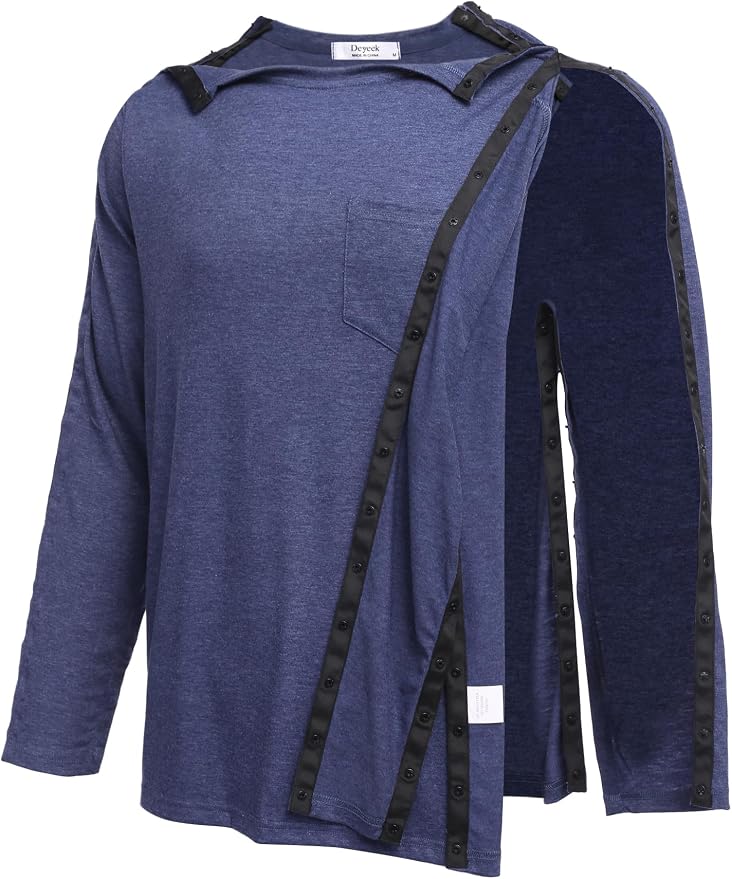 Deyeek Men's Post Shoulder Surgery Recovery Shirts Full Tear Away Long Sleeve - Image 2