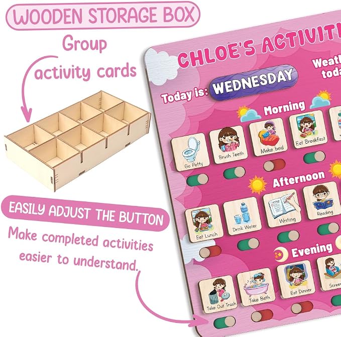 Personalized Wooden Daily Routine Chart 12x14", Visual Schedule, Daily - Image 4