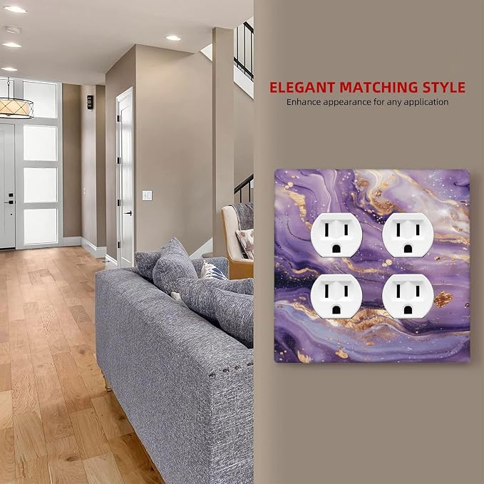 Luxury Marble Texture Purple And Gold Abstract Print Outlet Covers 2 Gang - Image 7