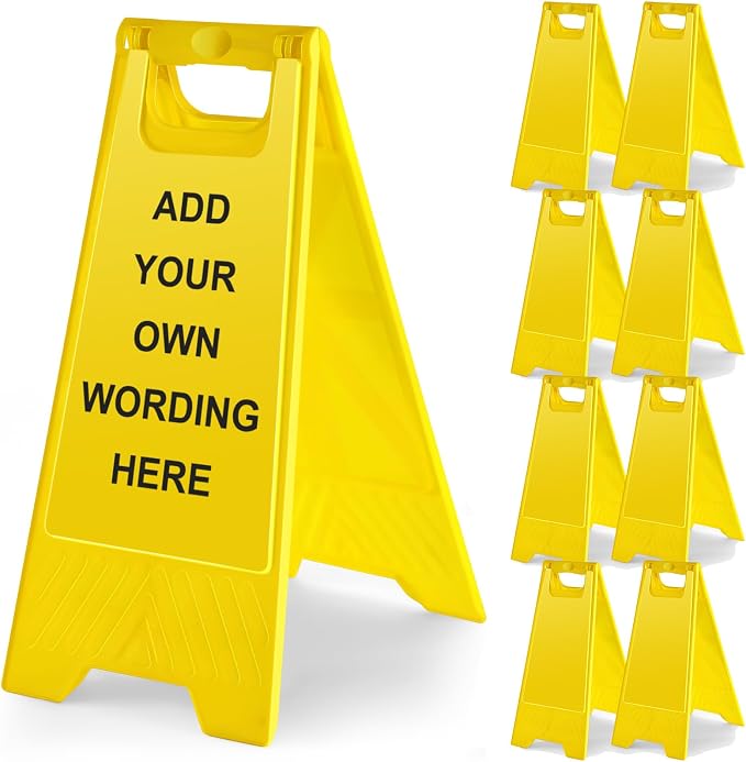 8 Pack 24 Inch Blank Floor Sign Yellow A-frame Foldable Caution Sign Write-On by Seeshack