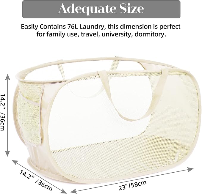 Durable Collapsible Laundry Baskets, Mesh Pop Up Laundry Hamper - Image 3