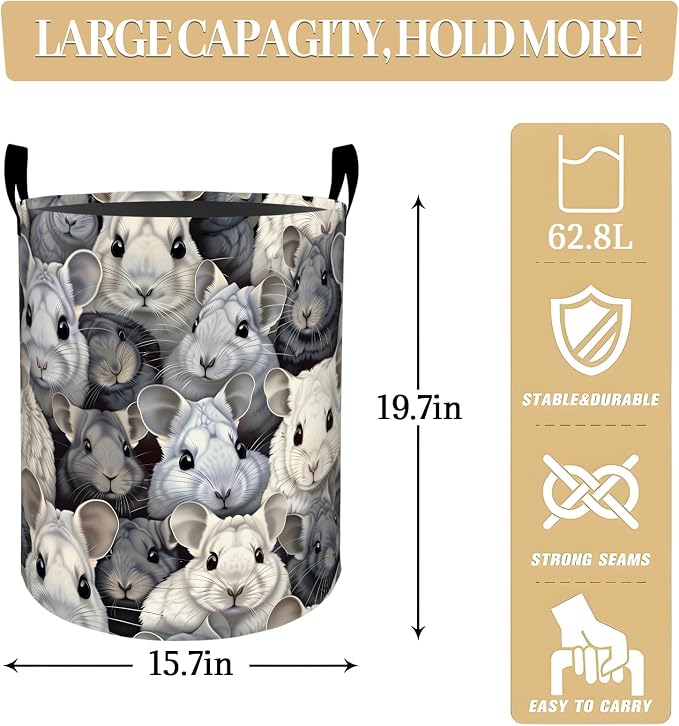Cute Chinchilla Laundry Basket, Dorm Nursery Foldable Laundry Hamper Organizer - Image 2