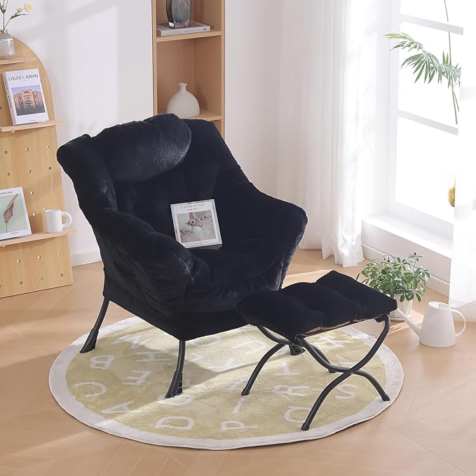Lazy Chair with Ottoman, Modern Chair with Folding Footrest, Lounge Accent Chair - Image 6