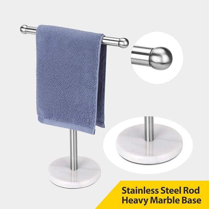 Hand Towel Holder Stand with Heavy Marble Base, T-Shape Towel Rack, - Image 2