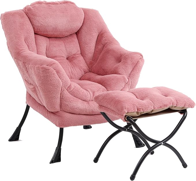 Lazy Chair with Ottoman, Modern Chair with Folding Footrest, Lounge Accent Chair by Furlide