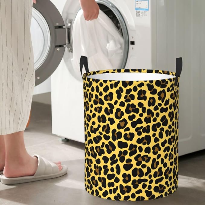 Laundry Basket Golden Leopard Print Collapsible Large Capacity, 63L Dirty - Image 3