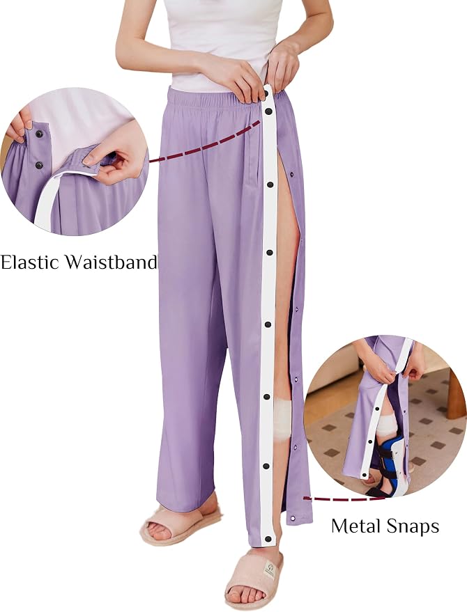 Deyeek Women's Tear Away Pants Side Split Snap Open Bottom Sweatpants Leg - Image 2