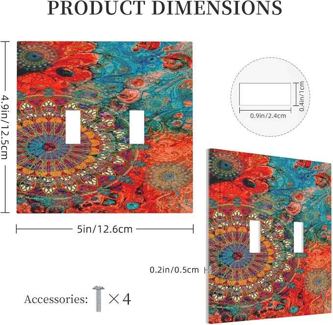 Abstract Ombre Colorful Indian Mandala 2 Gang Light Switch Plate Cover Double - Image 5