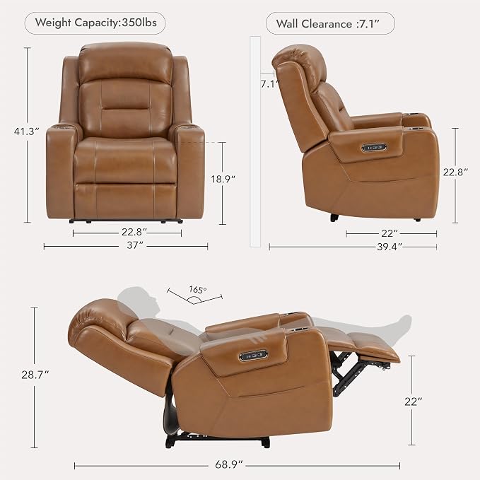Watson & Whitely Genuine Leather Power Recliner Chairs - Image 3