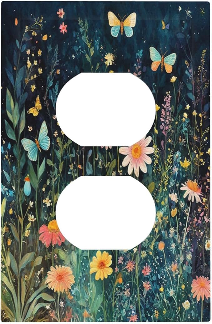 Outlet Covers Boho Vintage Floral Flower Butterfly 1 Gang Duplex Wall Plate by LightSwitchCover
