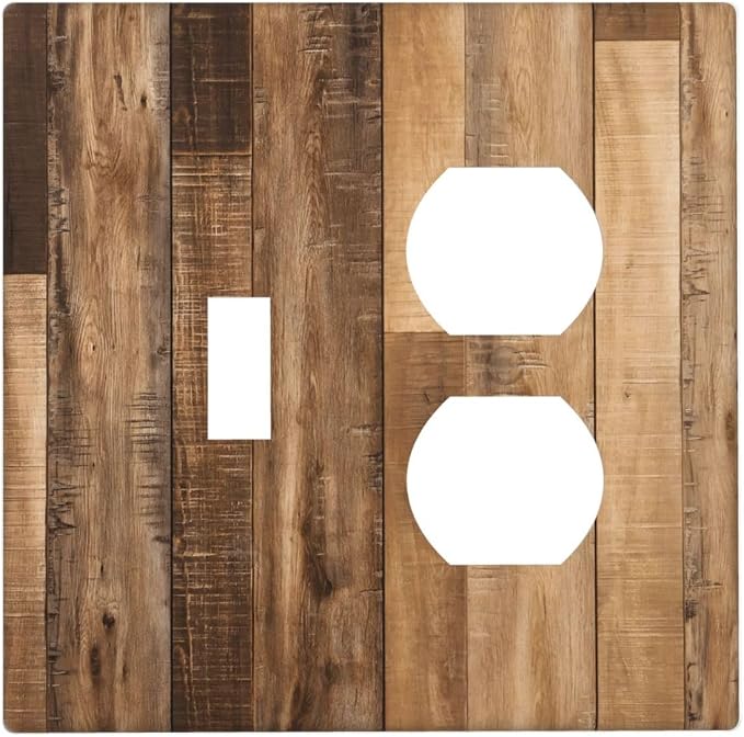 Rustic Brown Wood Splicing Vintage Dark Oak Print Wallplates 1 Toggle 1 Duplex by Unknown
